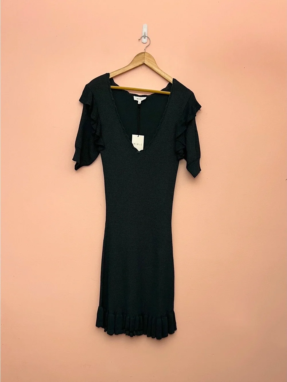 NWT Mable Green Faith Shoulder Ruffle Knit Dress Large